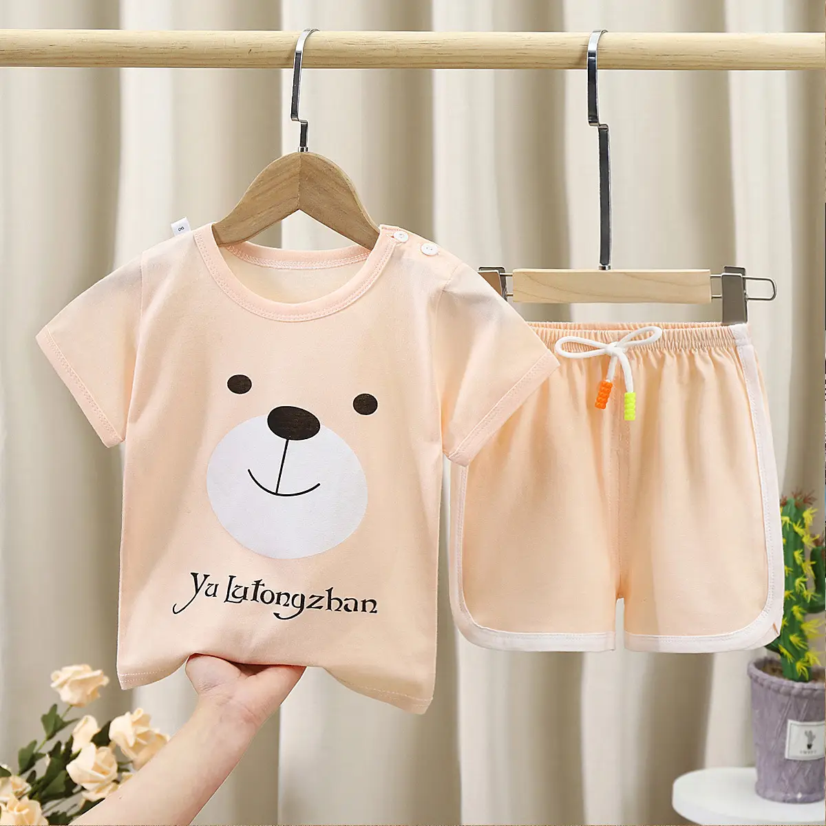 Kids Korean Style Cotton Shorts Set White Green