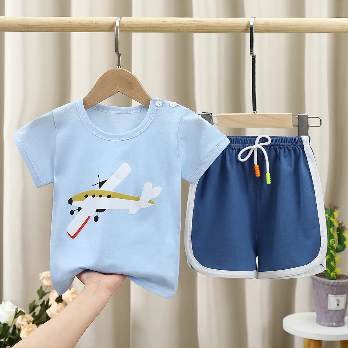 Kids Korean Style Cotton Shorts Set White Green