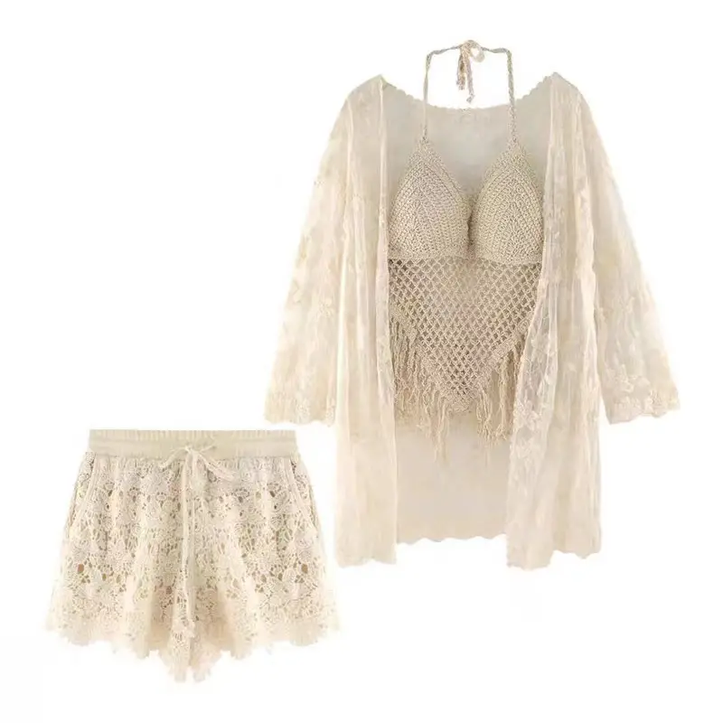 White Lace Camisole Bikini Set Women's 3-Piece - Image 29