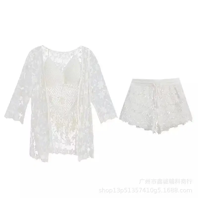 White Lace Camisole Bikini Set Women's 3-Piece - Image 4