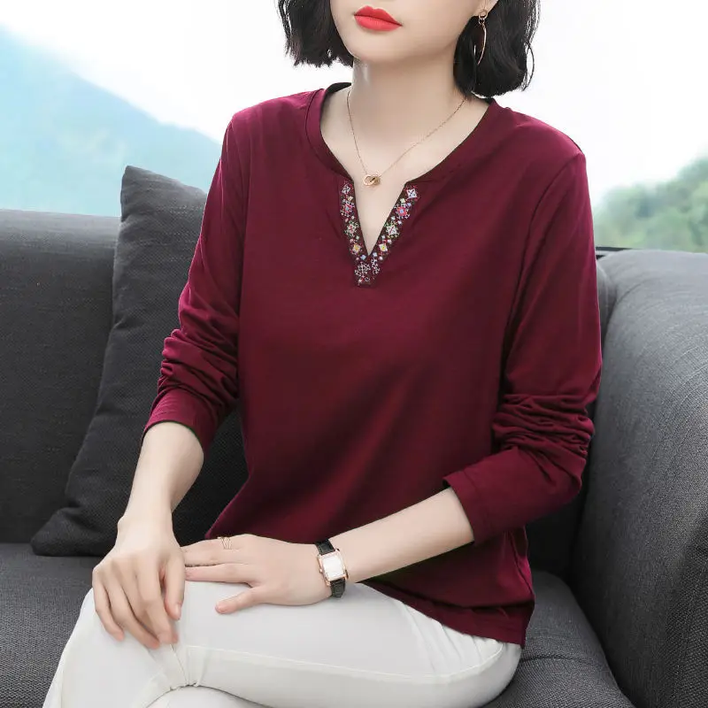 Black Long Sleeve V-Neck Women's T-Shirt - Image 2