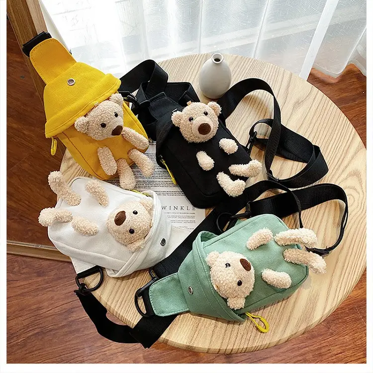 Cute Bear Chest Bag for Women Black Green Yellow