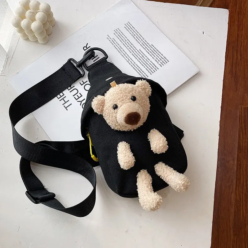 Cute Bear Chest Bag for Women Black Green Yellow