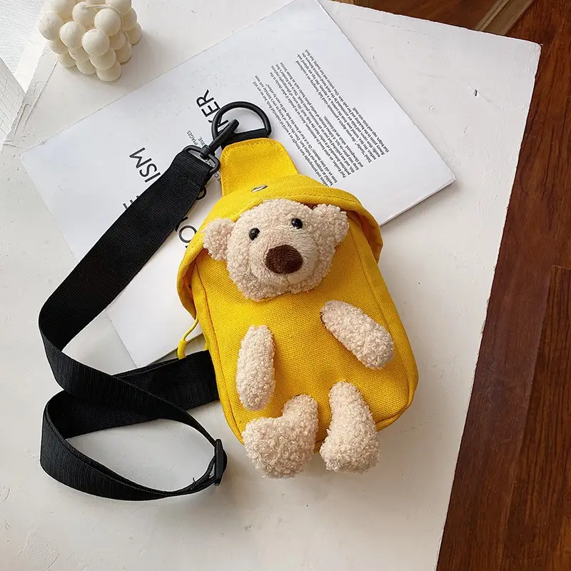 Cute Bear Chest Bag for Women Black Green Yellow