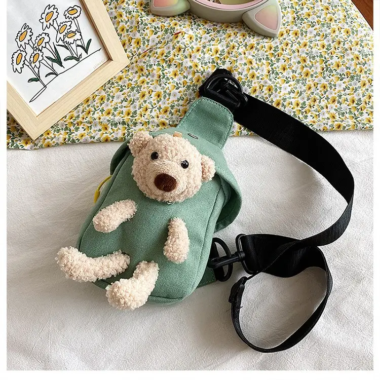 Cute Bear Chest Bag for Women Black Green Yellow