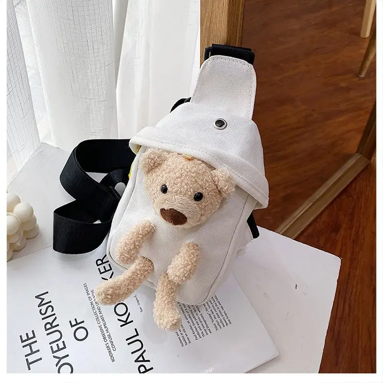 Cute Bear Chest Bag for Women Black Green Yellow