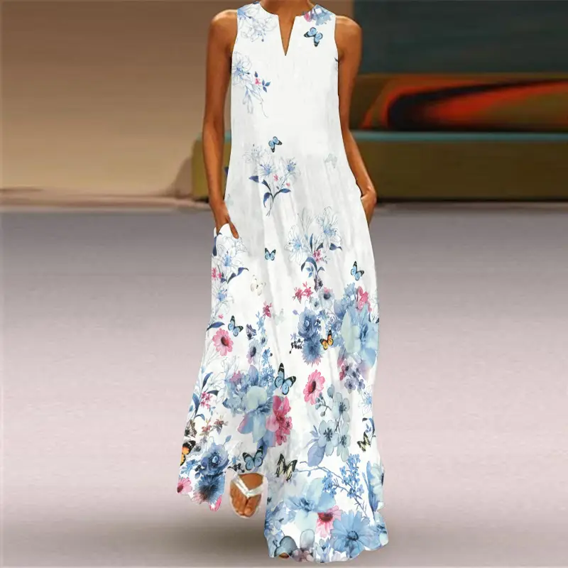 2026 Summer Women's Floral V-Neck Sleeveless Dress - Image 3