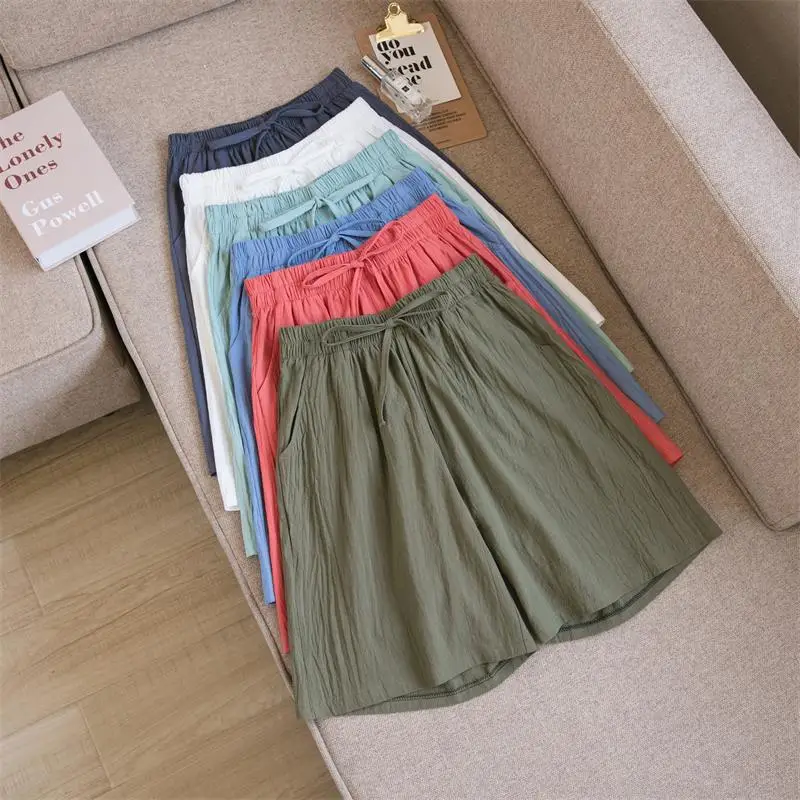 Women Cotton Linen Wide Leg Pants Maroon Summer - Image 14