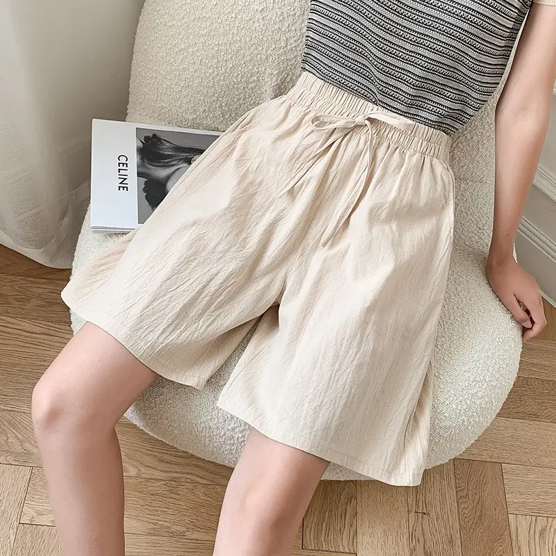 Women Cotton Linen Wide Leg Pants Maroon Summer - Image 16