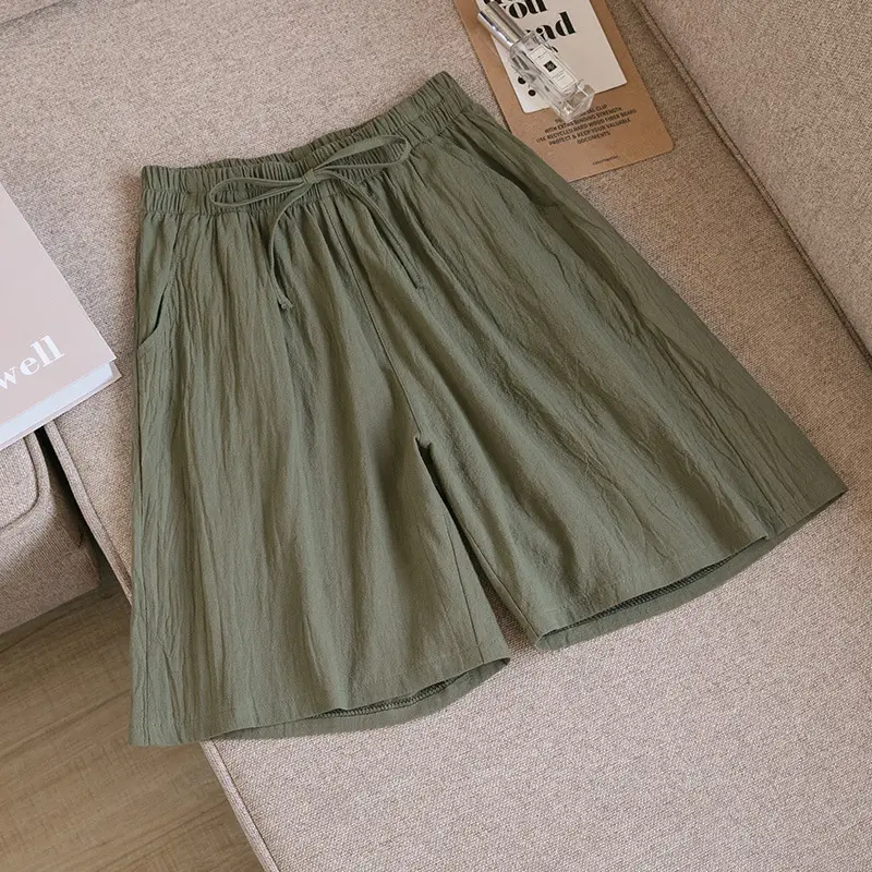 Women Cotton Linen Wide Leg Pants Maroon Summer - Image 10
