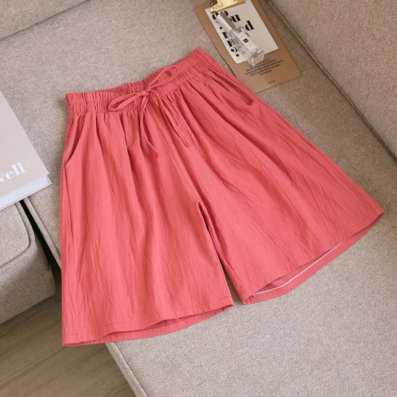 Women Cotton Linen Wide Leg Pants Maroon Summer - Image 11