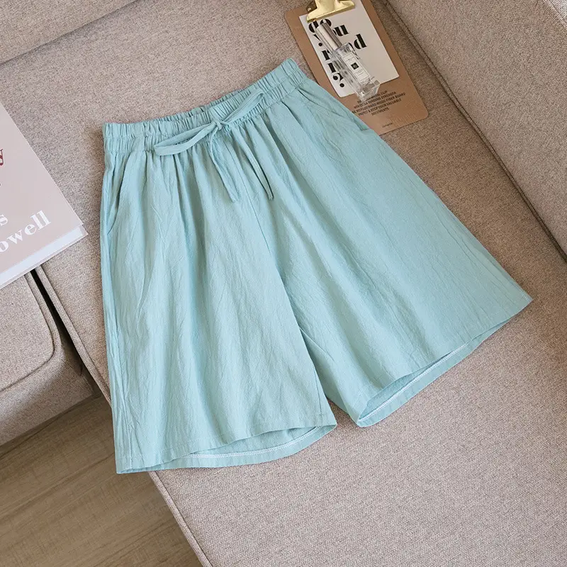 Women Cotton Linen Wide Leg Pants Maroon Summer - Image 12