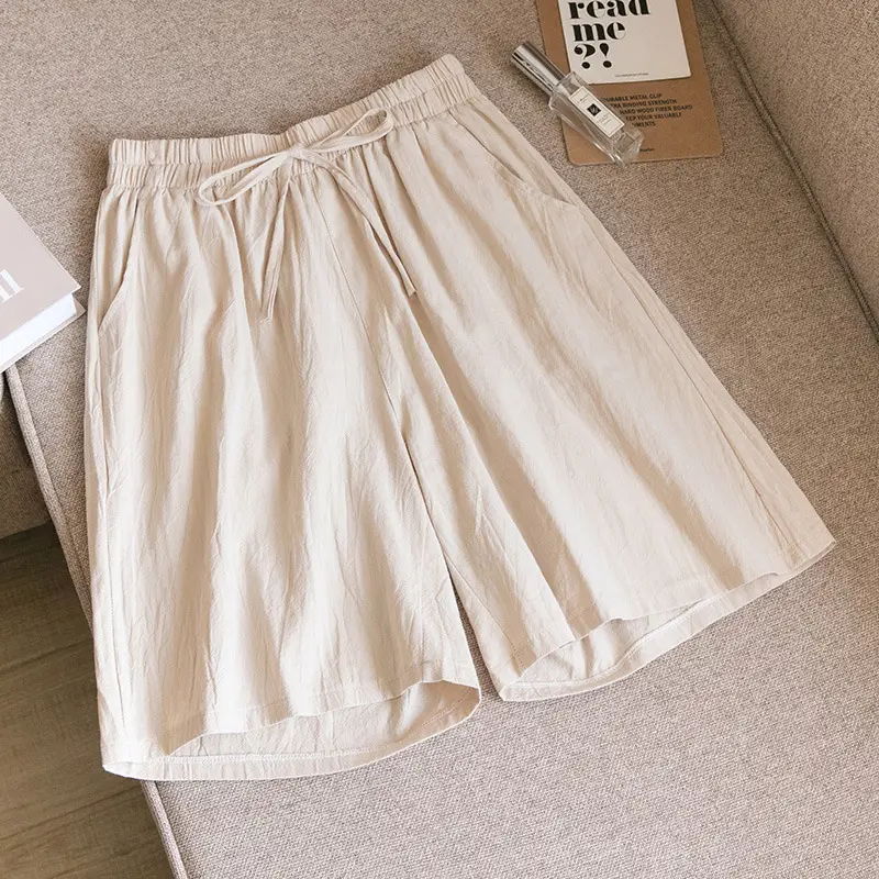 Women Cotton Linen Wide Leg Pants Maroon Summer - Image 2