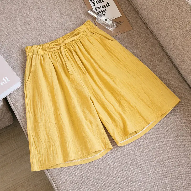 Women Cotton Linen Wide Leg Pants Maroon Summer - Image 3