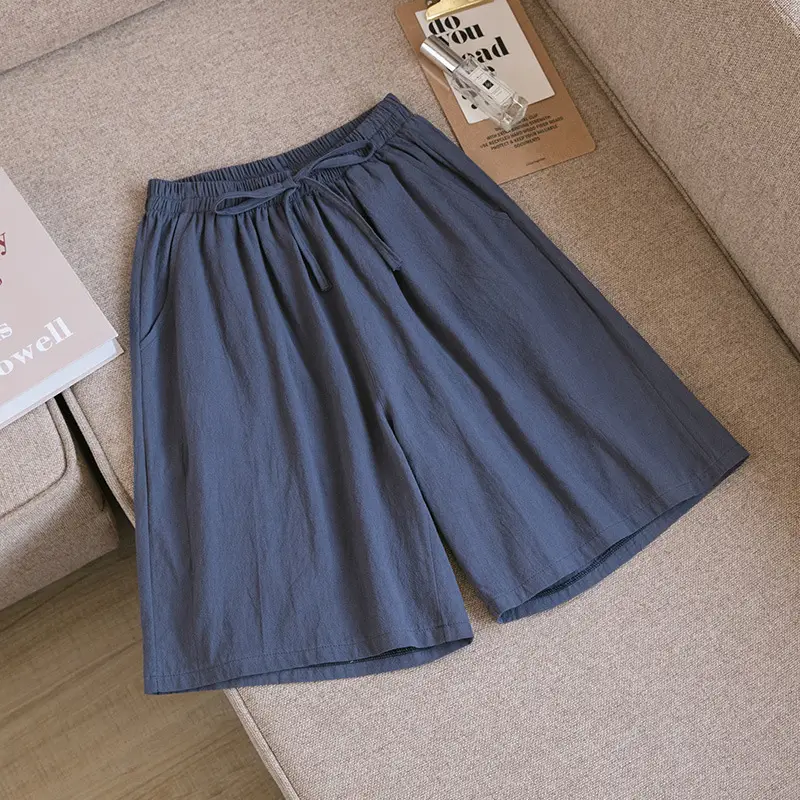 Women Cotton Linen Wide Leg Pants Maroon Summer - Image 4