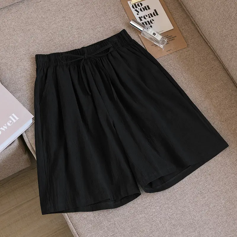 Women Cotton Linen Wide Leg Pants Maroon Summer - Image 5
