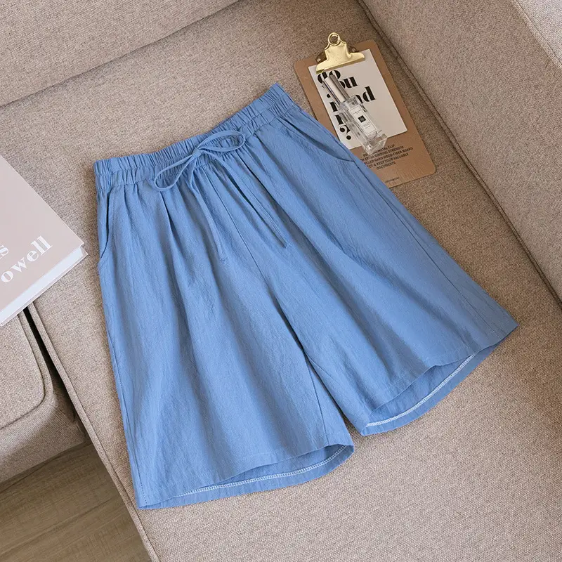 Women Cotton Linen Wide Leg Pants Maroon Summer - Image 6