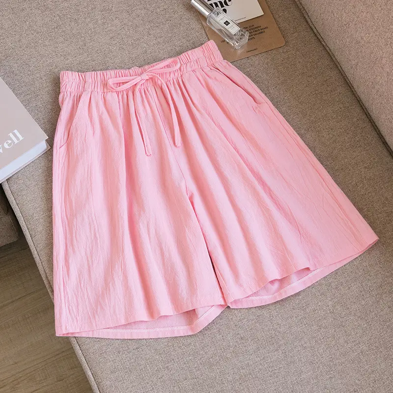 Women Cotton Linen Wide Leg Pants Maroon Summer - Image 7