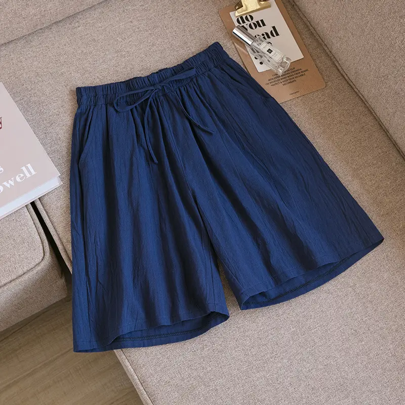 Women Cotton Linen Wide Leg Pants Maroon Summer - Image 9