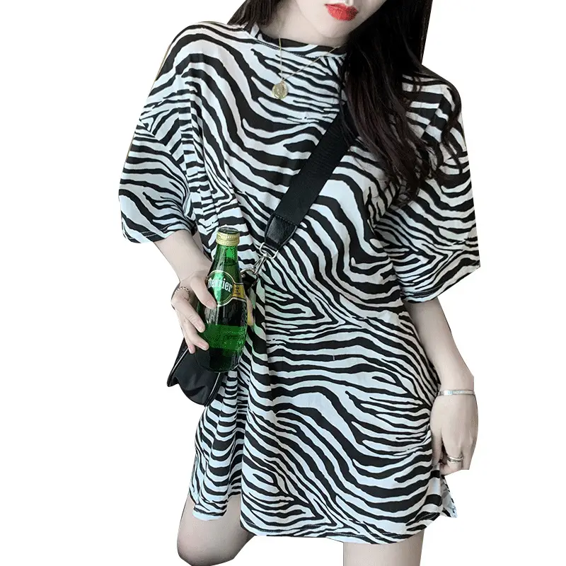 Women's Leopard Print Short Sleeve T-Shirt Mid Length Bottoming Shirt Top Dropshipping