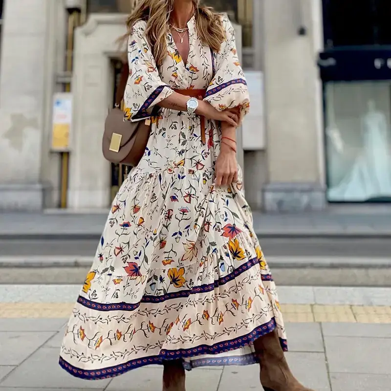Women's Printed Long Dress 2025 Autumn Winter Boho Style - Image 2