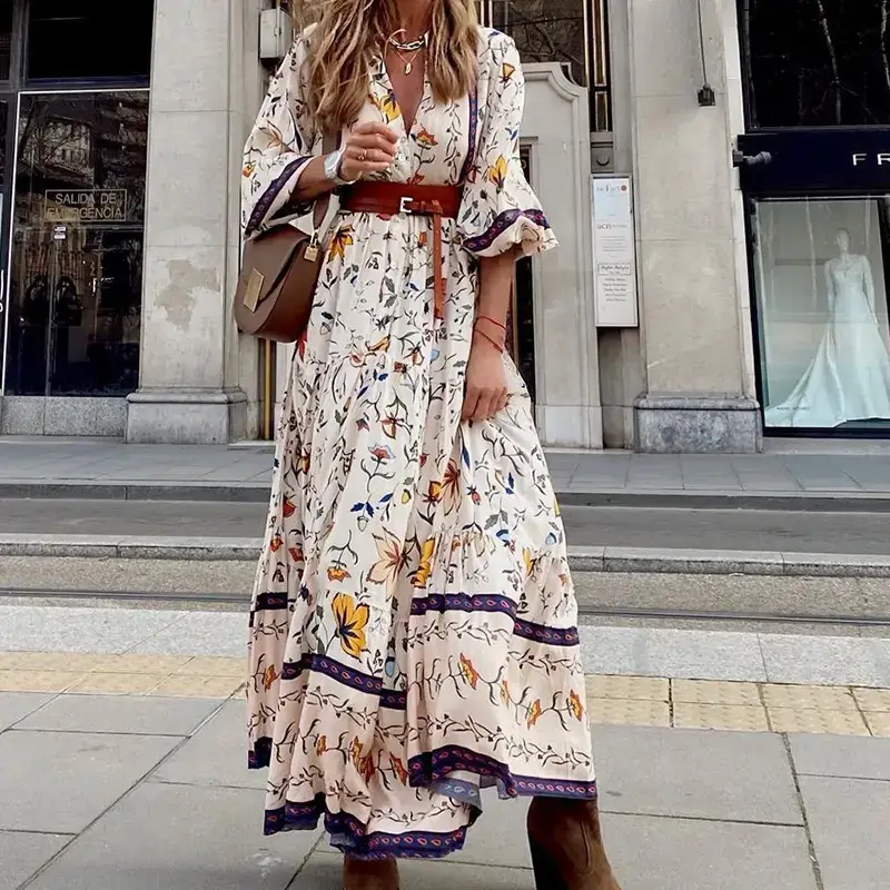 Women's Printed Long Dress 2025 Autumn Winter Boho Style - Image 3