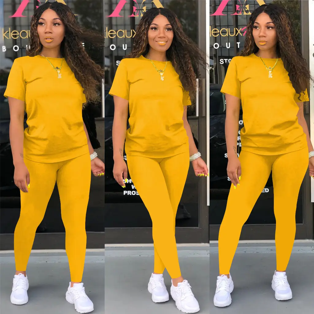 Yellow 2-Piece Casual Set for Women Solid Color — feature 26