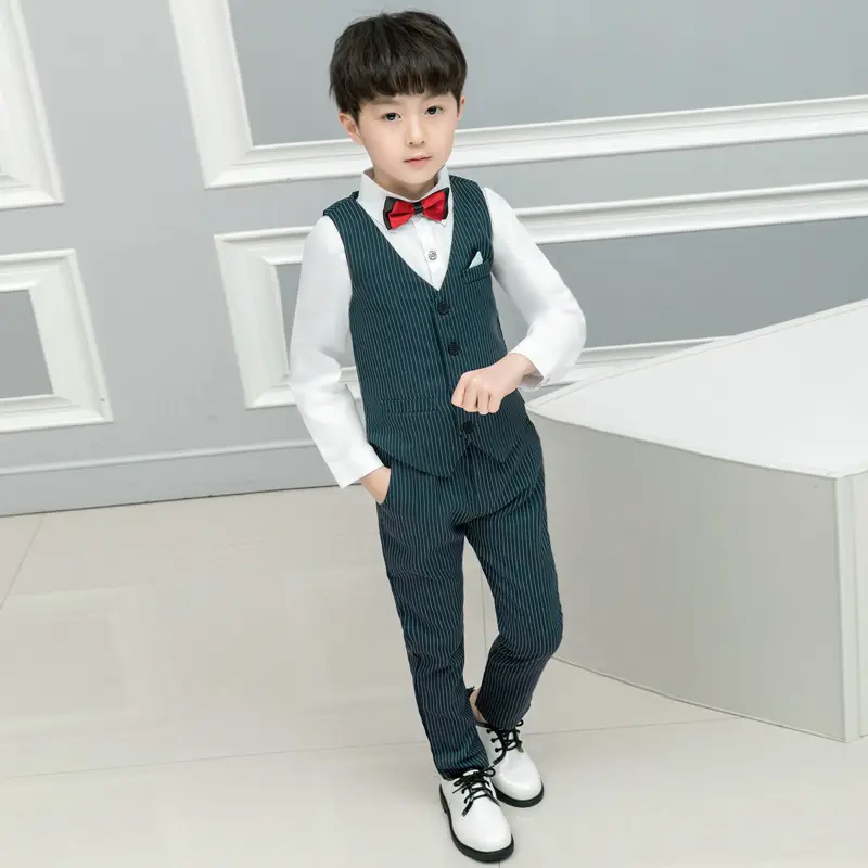 2024 Kids Striped Vest Suit Three-Piece Set - Image 6