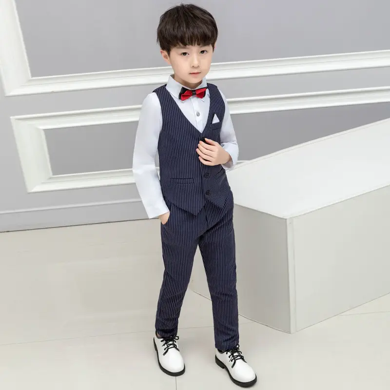 2024 Kids Striped Vest Suit Three-Piece Set - Image 7