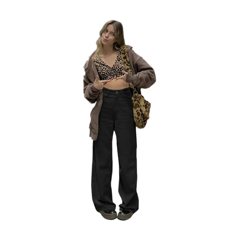 Women's Wide Leg Casual Pants Brown Cotton Autumn - Image 7
