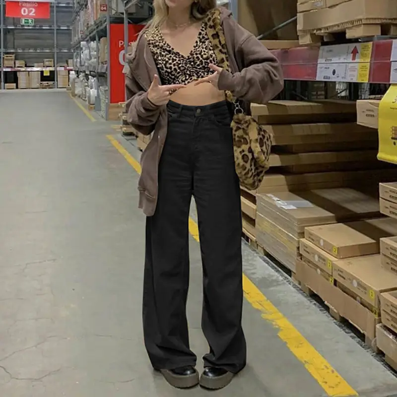Women's Wide Leg Casual Pants Brown Cotton Autumn - Image 3