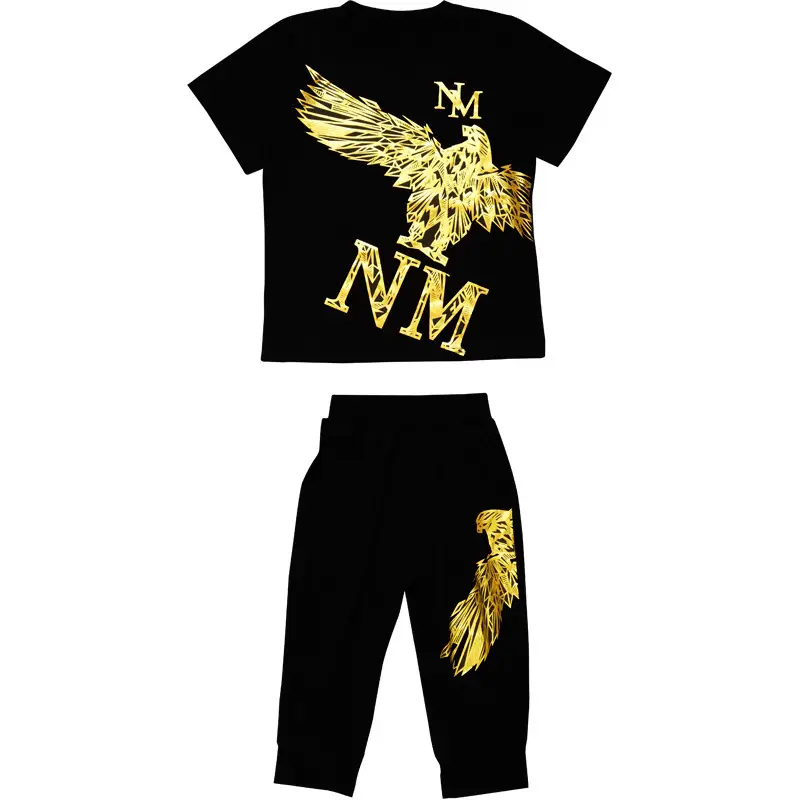 Boys 2Pc Black Gold Wing T-Shirt Shorts Set Summer Medium Big - Image 6
