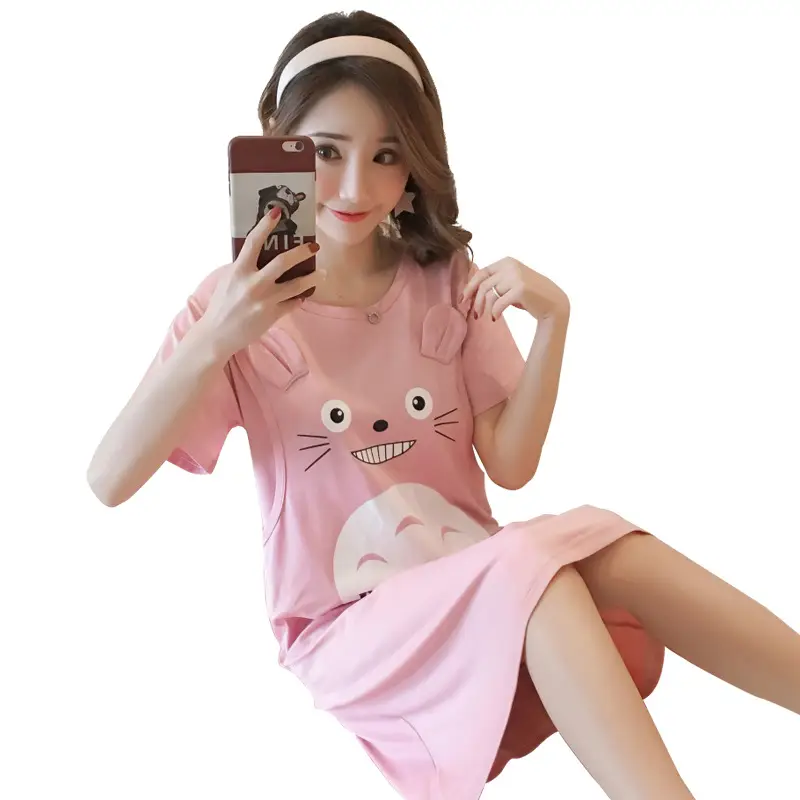 Pink Cat Print Nursing Nightgown for Women - Image 11