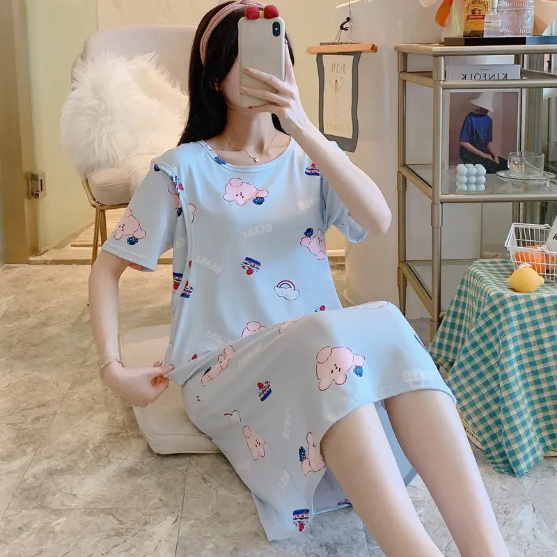 智贝SKU图_9哺乳睡裙夏季天薄款产后纯棉月子服4月份5
