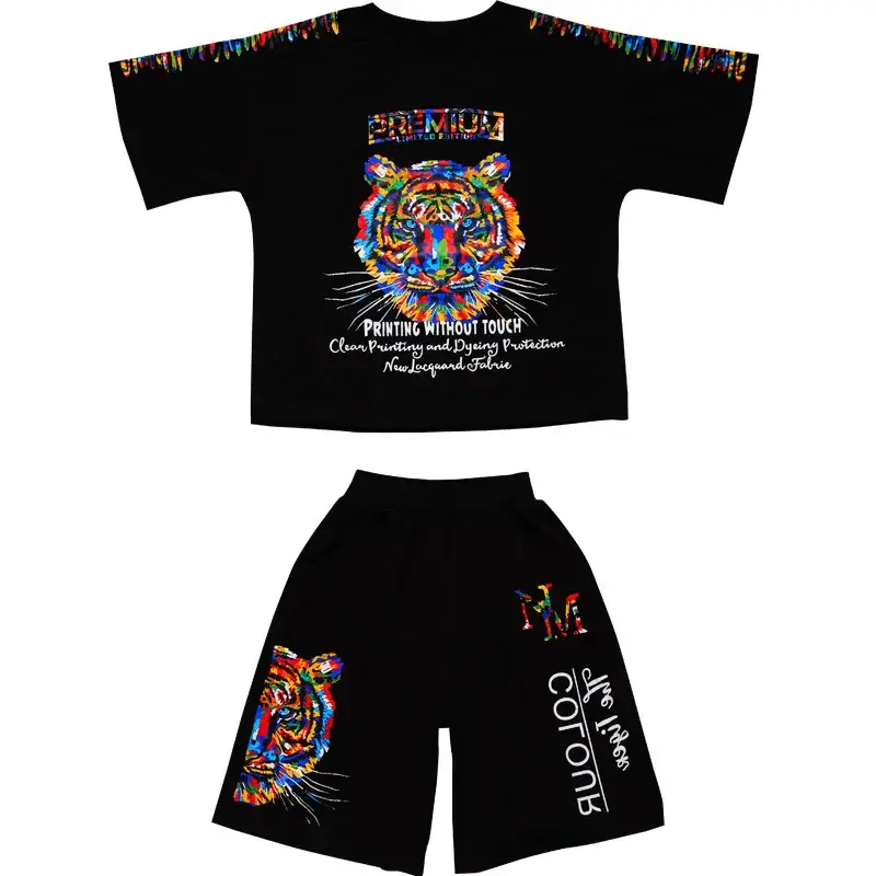 Western style children's short sleeve suit trendy children's clothing boys' two-piece set 2024 new summer clothes children's handsome sportswear fashion