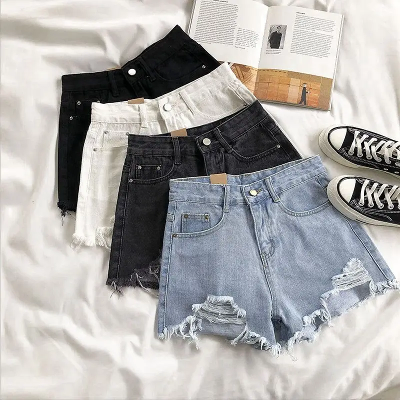 Ripped Denim Shorts for Girls 2025 Slimming Wide Leg