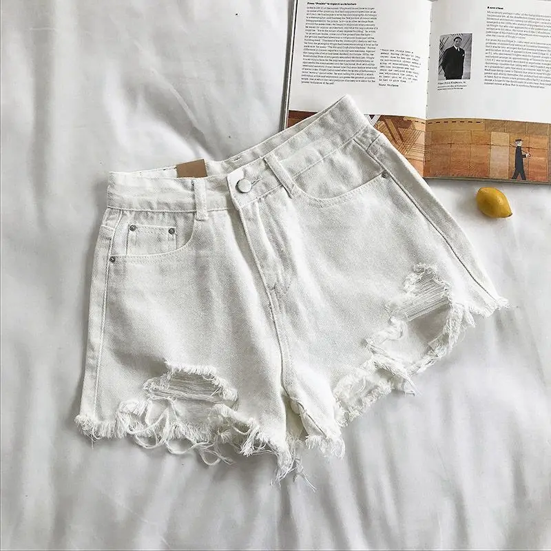 Ripped Denim Shorts for Girls 2025 Slimming Wide Leg