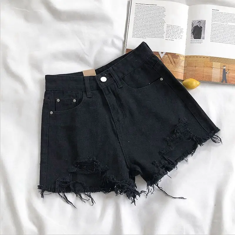 Ripped Denim Shorts for Girls 2025 Slimming Wide Leg