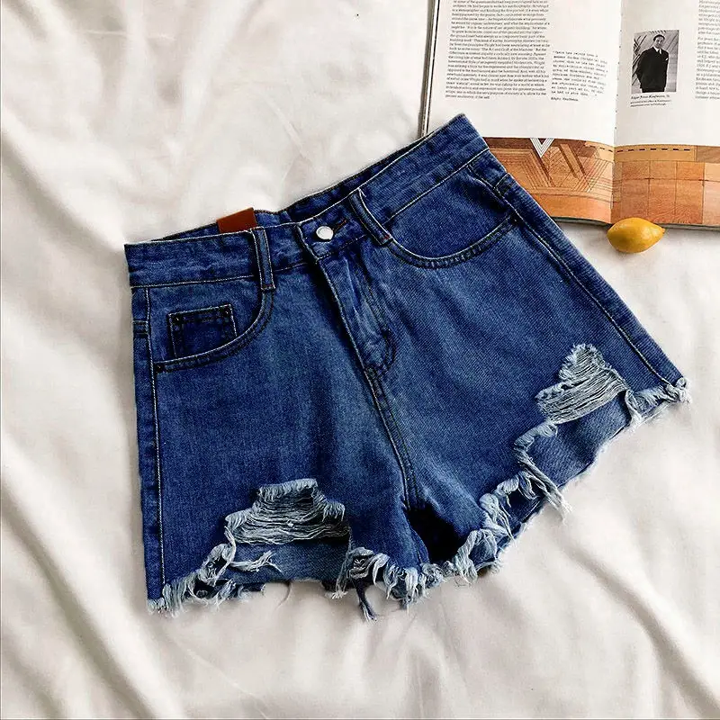 Ripped Denim Shorts for Girls 2025 Slimming Wide Leg