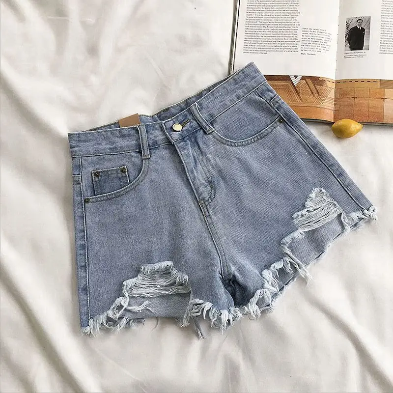 Ripped Denim Shorts for Girls 2025 Slimming Wide Leg