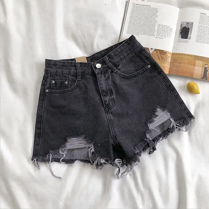 Ripped Denim Shorts for Girls 2025 Slimming Wide Leg