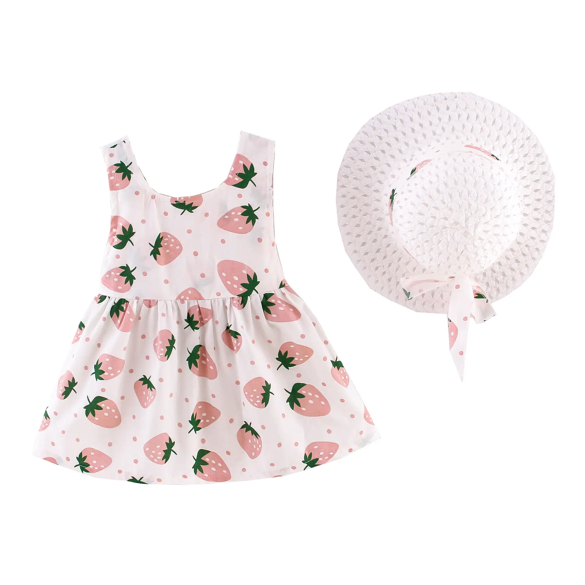 Girls Strawberry Print Bow Hat Dress Set - Image 8