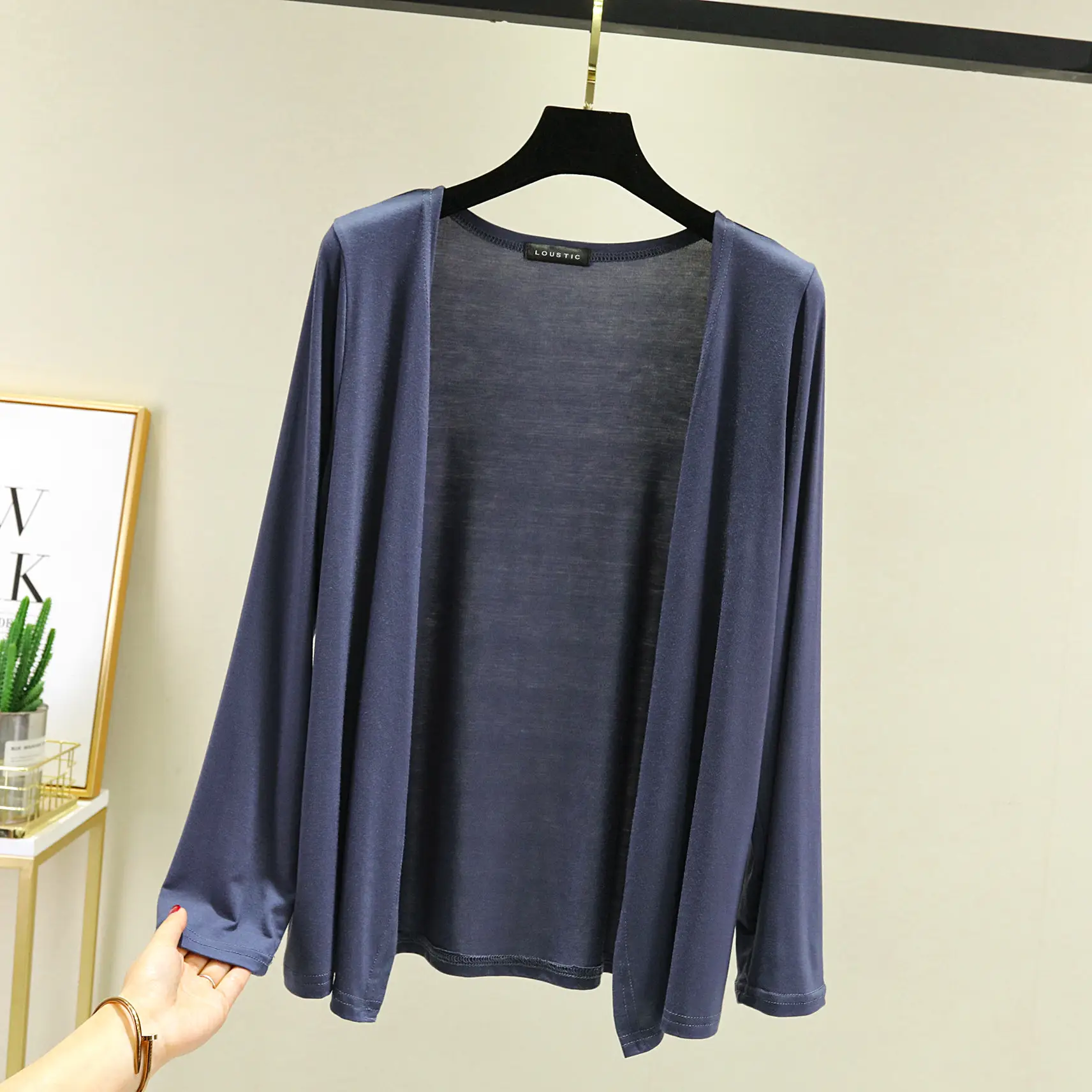 Women's Grey Modal Long Sleeve Sunscreen Shirt - Image 7