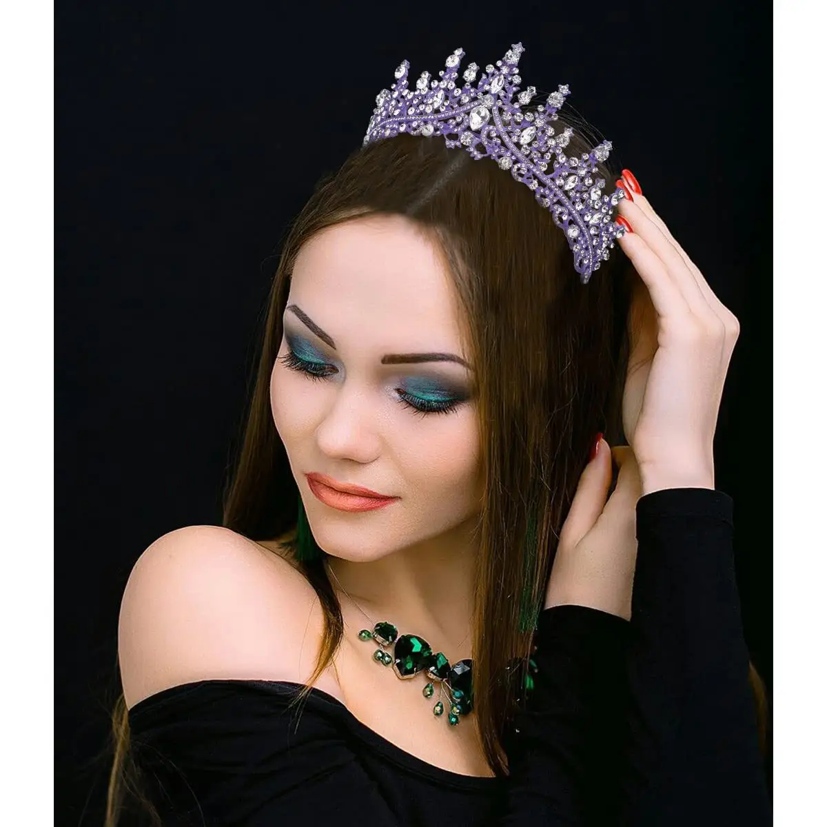 Purple Crystal Alloy Wedding Headband Crown — feature 5