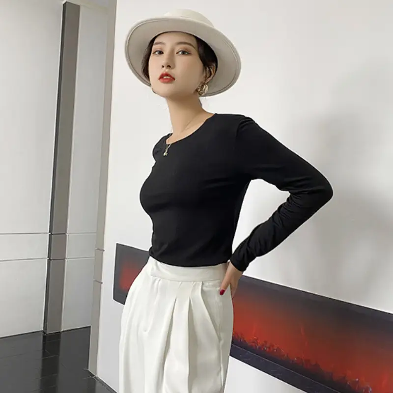 Women Korean Style Yellow Long Sleeve Top