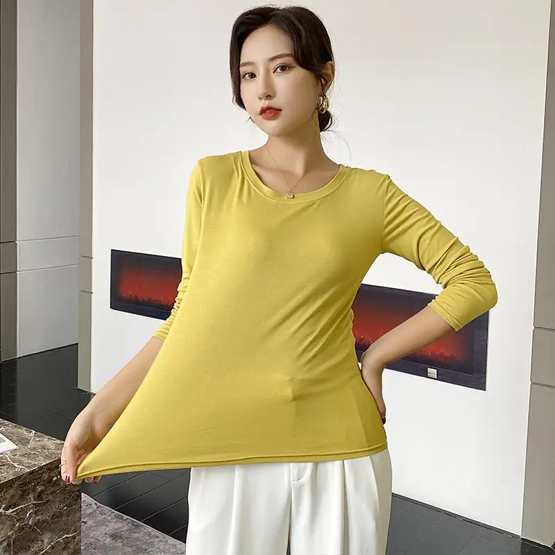 Women Korean Style Yellow Long Sleeve Top