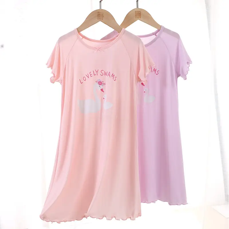 Girls Pink Lace Sleeves Nightdress Big Kids Cute Princess Dress - Image 4
