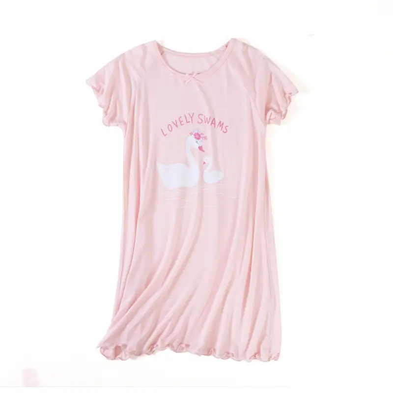Girls Pink Lace Sleeves Nightdress Big Kids Cute Princess Dress - Image 2