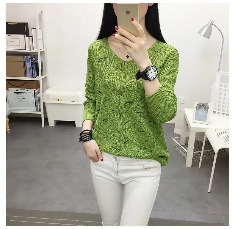 2021 Pink Hollow Out Sweater Top for Women — feature 10