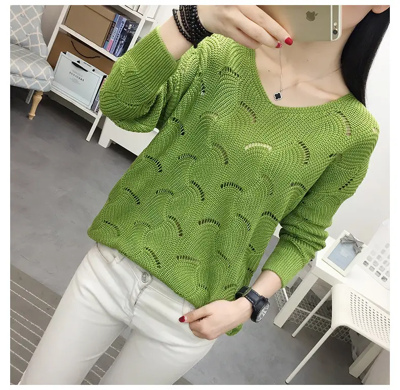 2021 Pink Hollow Out Sweater Top for Women — feature 11